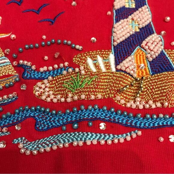 Quaker factory beaded embroidered lighthouse nautical top size small - Picture 4 of 7
